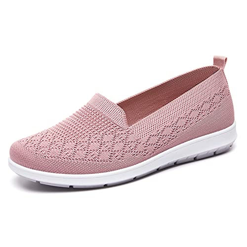 Women's Flat Breathable Fly Woven Mesh Sneakers,Casual Fashion Non-Slip Walking Shoes Comfortable Soft Sole Slip-on Loafers Tennis Shoes