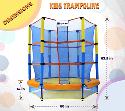 Machrus Bounce Galaxy Toddler Mini Trampoline 60”, Kids Trampoline with Enclosure Net, Indoor Small Baby Trampoline with Bungee Cord System Age 3-10, Bonus Toy & Keychain Included, Max 110lbs
