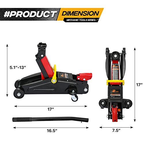 Magshion Red Hydraulic Trolley Floor Jack with Storage Case 2 Ton (4000 lbs) Capacity for SUVs and Pickup Trucks Home Garage and Workshop Vehicle Maintenance