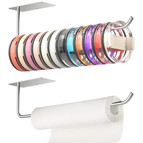 Tumbler Lid Organizer,Space Saving Lid Organizer for Yeti/Stanley/Owala/Simple,Hat Organizer for Baseball Caps,Self-Adhesive/Drilling Lid Hook for Kitchen Cabinet Organizers and Storage(Silver, 5.7