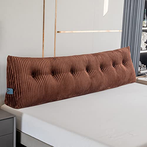 Large Triangular Headboard Wedge Bed Rest Reading Pillow Backrest Positioning Support Bolster Cushion with Removable Cover (Blue, King: 76x8x20 Inches)