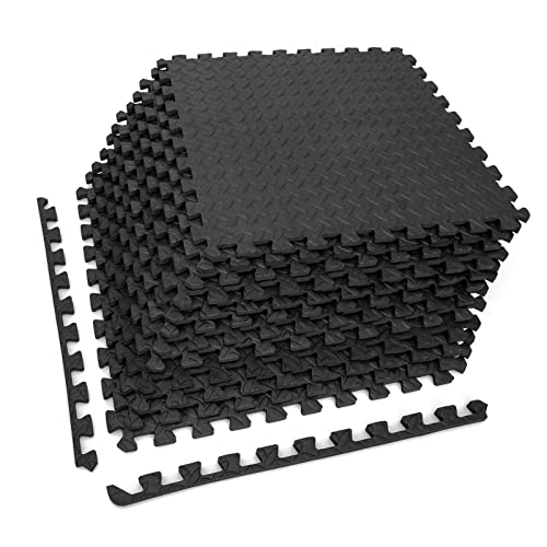 Tangkula 12 Tiles Exercise Flooring Mats with Border, Non-Slip EVA Foam Protective Mats, Elastic Puzzle Play Mats, 1/2