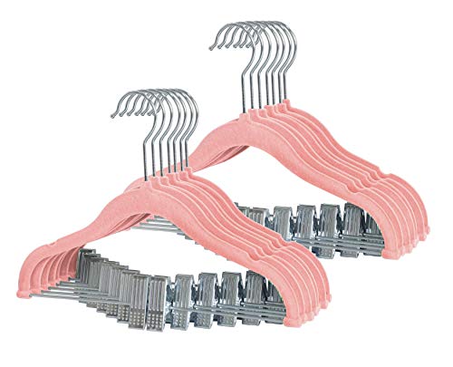 Finnhomy Non-Slip Clothes Hangers for Baby and Kids 20-Pack Velvet Hangers with Movable Clips, Heavy-Duty and Space-Saving for Pants,Skirts, Coat, Gray
