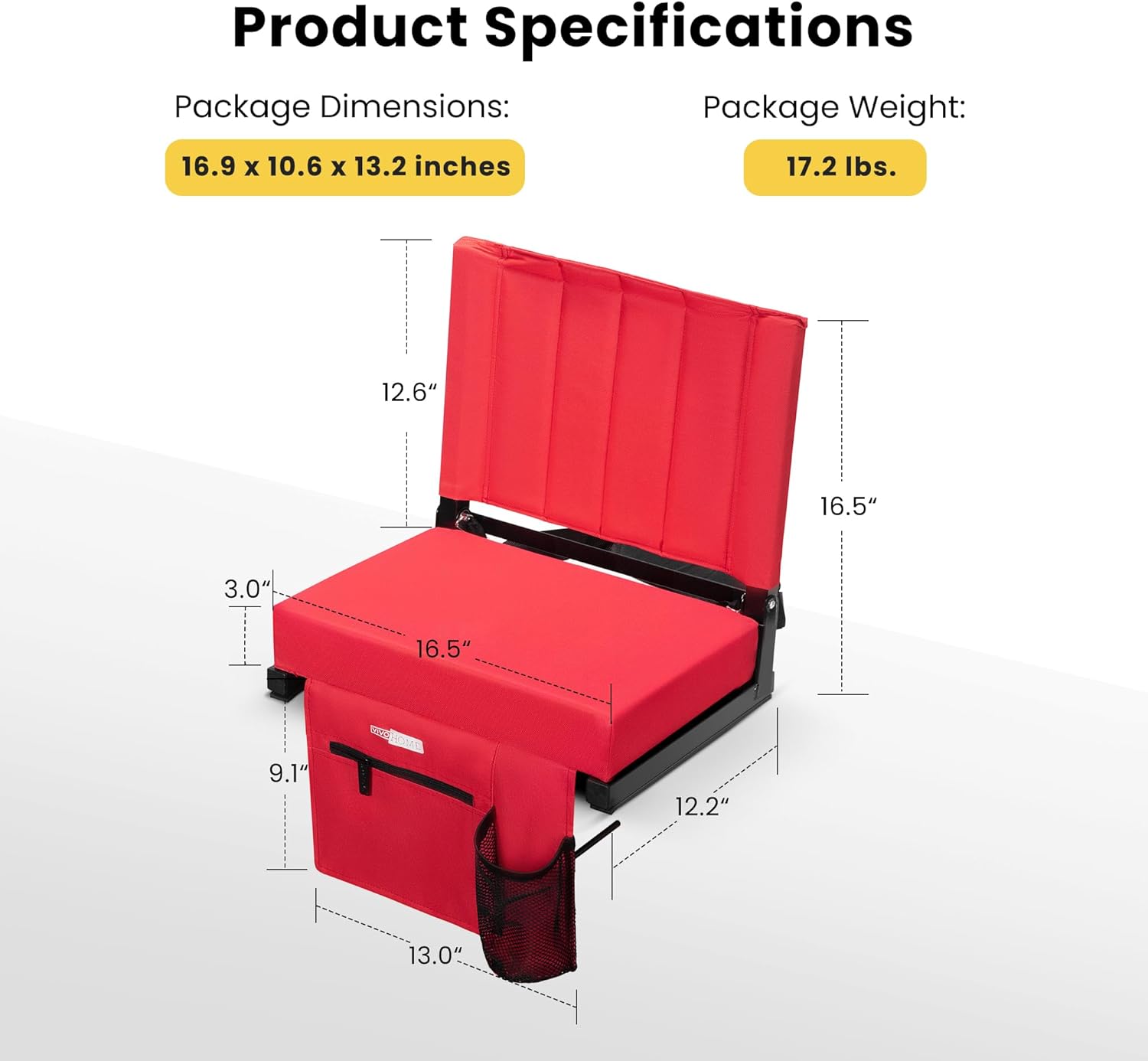 VIVOHOME 20 Inch Standard Width Reclining Stadium Seat Chairs with Backrest and Armrests Portable Stadium Seat for Bleachers with Back Support, 2 Pack Folding Bleacher Chair