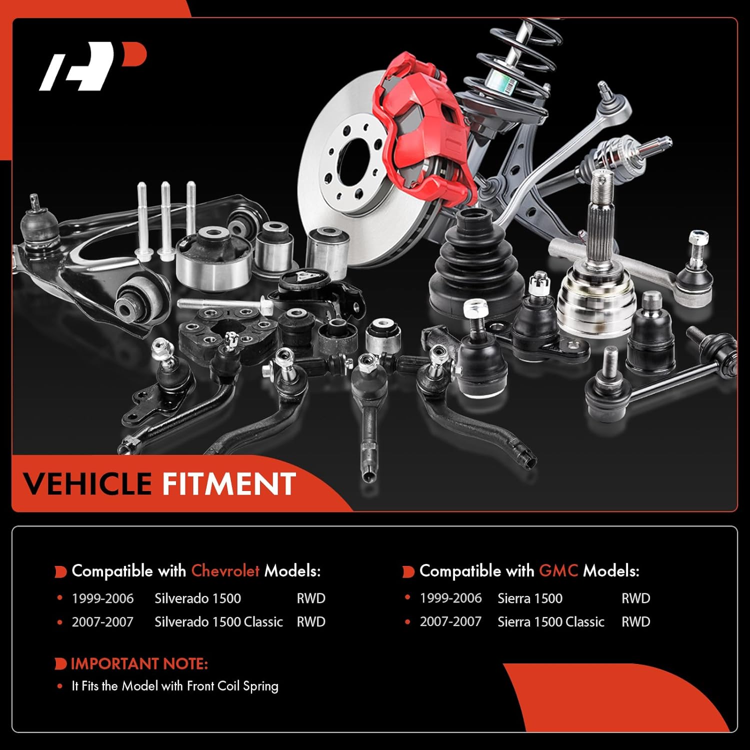 A-Premium 12Pc Front End RWD Suspension Kit, Upper Lower Control Arm, Sway Bar Link, Inner Outer Tie Rod End, Steering Rack Boot, Compatible with Chevy GMC - 1999-2006 - Silverado 1500, Sierra 1500