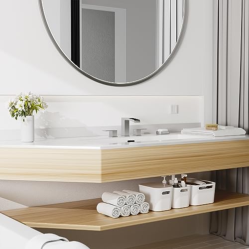 Pheistina 8-Inch Widespread Brushed Nickel 3 Holes 2 Handles Waterfall Bathroom Sink Faucet, with Metal Pop Up Drain Assembly & Cupc Water Supply Lines, NS-WF002-1-BN