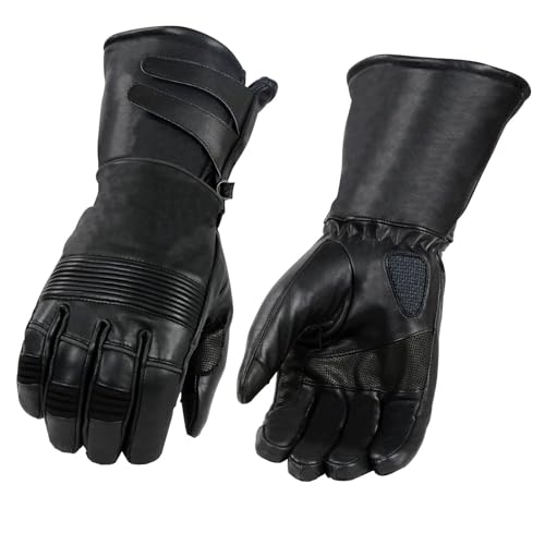 Milwaukee Leather MG7550 Men's Black Cowhide Leather Gauntlet Motorcycle Hand Gloves w/X-Long Cuff i-Touch Screen Waterproof