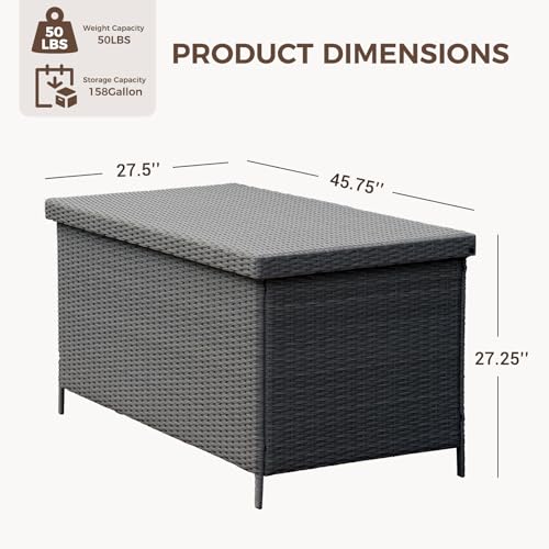 Grand patio 158 Gallon Deck Box,Outdoor Storage Box with Lid Large Wicker Storage Bin for Patio Furniture Cushions,Garden Tools,Pool Accessories,Grey