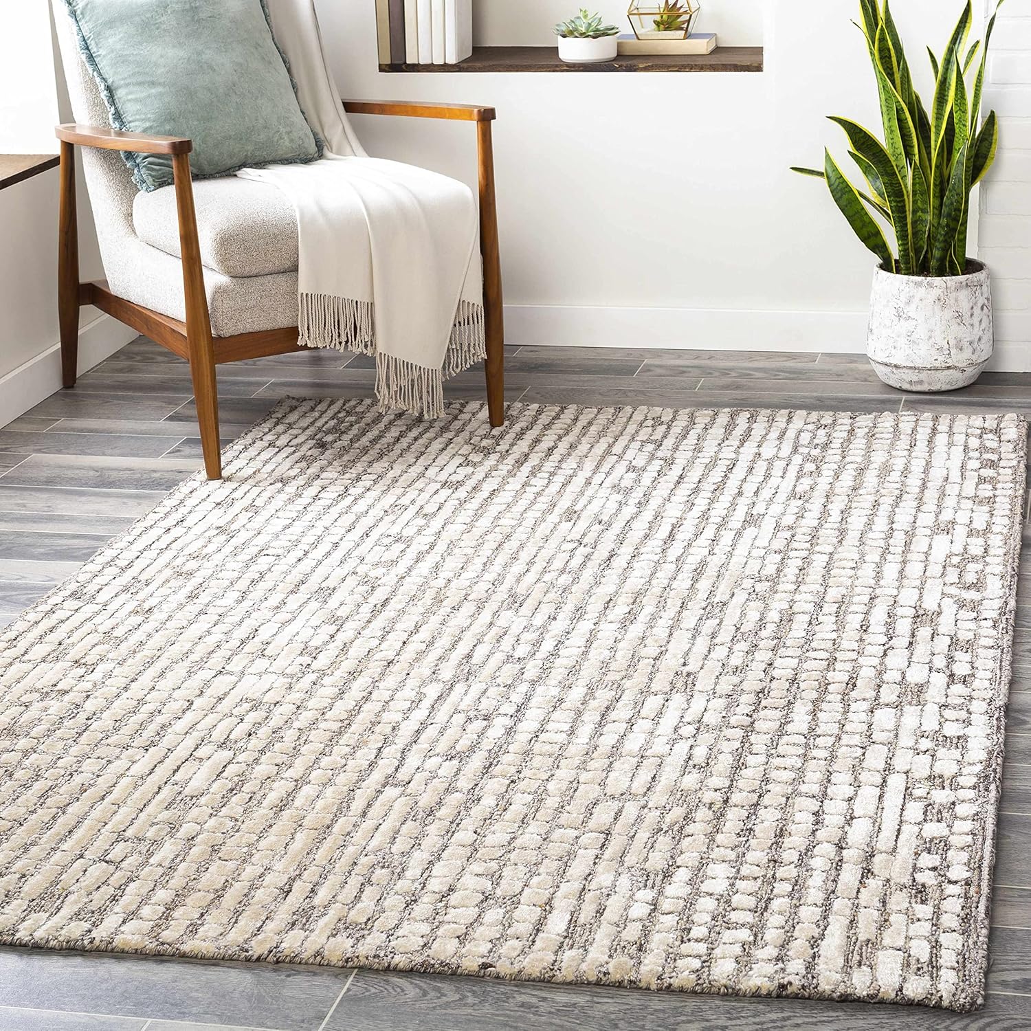 Hauteloom Olamon Living Room, Bedroom Area Rug - Bohemian/Global - High Pile - Brown, Beige - 5' x 7'6