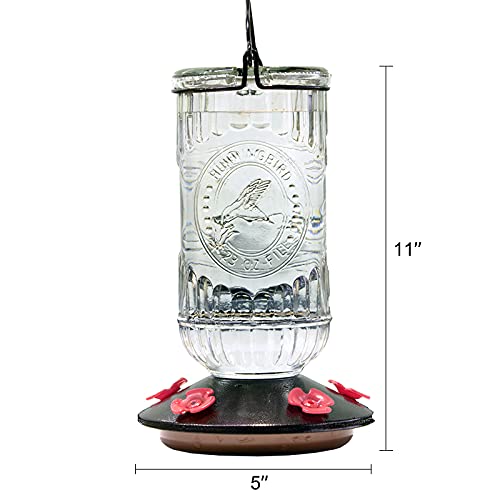 Nature's Rhythm Bird Feeder Vintage Red Antique Glass Bottle Hummingbird Feeder 5 Feeding Ports and 23-Ounce Nectar Capacity Per Feeder