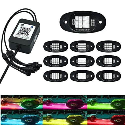 4pcs LED Strip Light Kits Automobile Chassis Lamp with APP Control RGB Multi-Color Atmosphere Underglow Lights, 12V Waterproof LED Chassis Atmosphere Lamp for All Cars.(4 Light Bars)