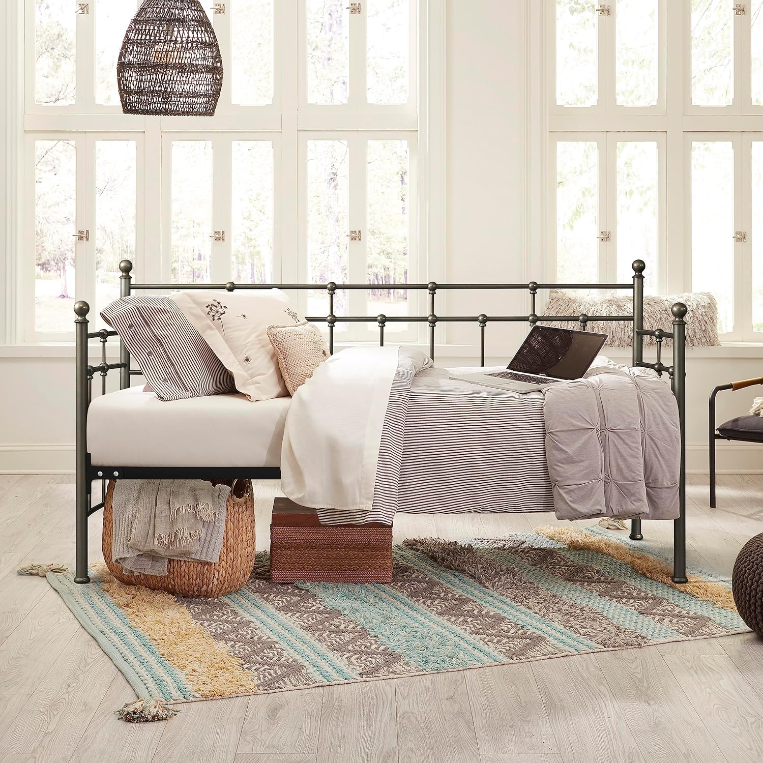 Hillsdale, Providence Metal Twin Daybed with Spindle Design, Aged Pewter