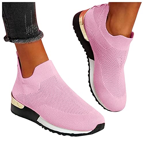 Womens Running Shoes Slip On Mesh Comfort Fashion Sneakers Non-Slip Memory Foam Arch Support Comfortable Breathable Tennis Casual Walking Shoes Lightweight Air Cushion Platform Loafers Tennis Shoes