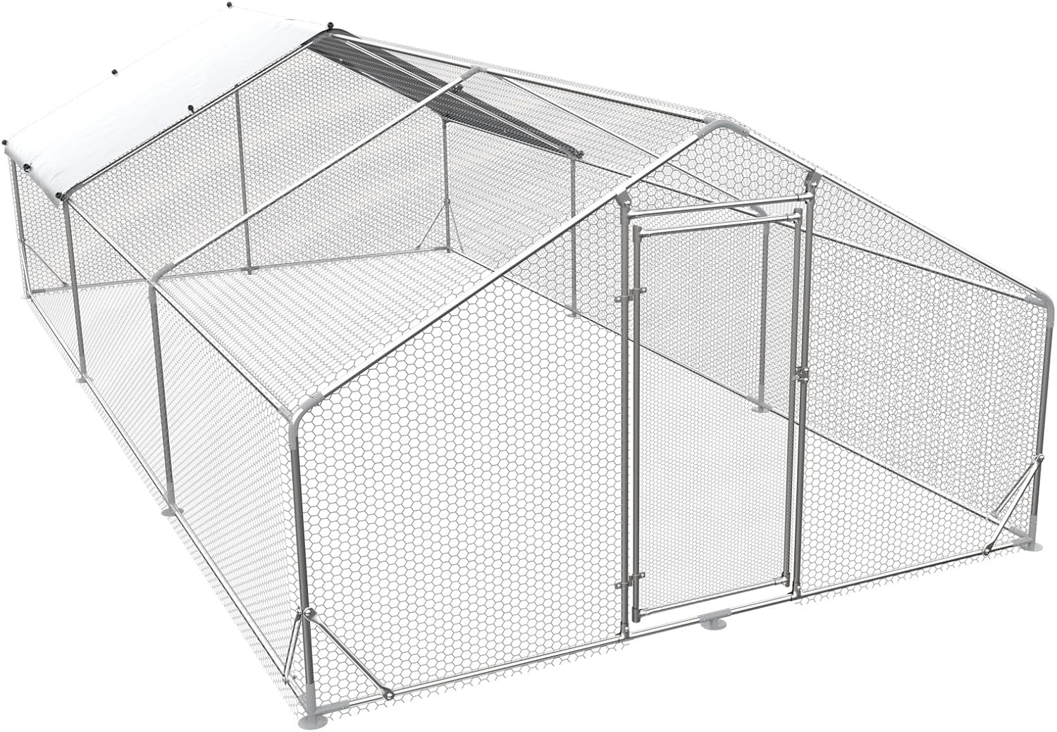 Large Metal Chicken Coop, Walk-in Poultry Cage Hen Run House Rabbits Habitat Cage Spire Shaped Coop with Waterproof and Anti-Ultraviolet Cover for Outside,Backyard and Farm (19.7' L x 9.8' W x 6.4' H)