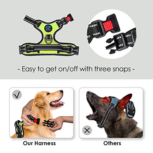PHOEPET Reflective Dog Harness Large Breed Adjustable No Pull Vest with with Handle 2 Metal Rings 3 Buckles [Easy to Put on & Take off](L, Black)