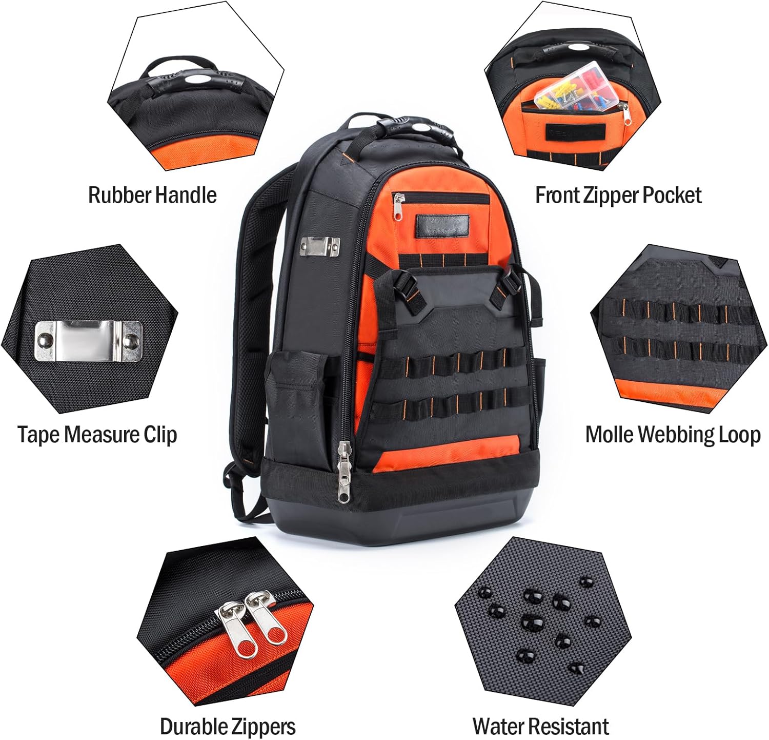 Tool Backpack, Tool Bag Backpack Heavy Duty Electrician Construction Backpack Tool Bag, HVAC Tool Backpack for Men with Waterproof Base