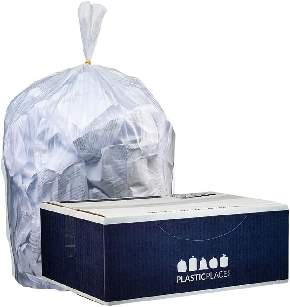 Plasticplace 33 Gallon Trash Bags │ 11 Microns │ Clear High Density Garbage Can Liners │ 33” X 40” (500Count)