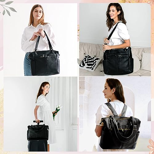 MOMINSIDE Diaper Bag Tote, Leather Diaper Bag Backpack with 14 Pockets, Convertible Baby Bag for Boys Girls, Baby Registry, Changing Pad, 4 Large Insulated Pockets(Brown)