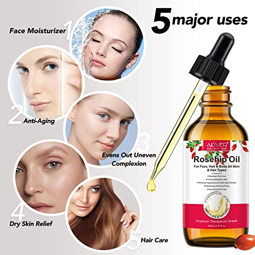 Rosehip oil Organic, 60ml Rosehip Seed Oil for Face, 100% Pure, Natural Cold Pressed Unrefined Carrier Oil for Skin, Hair & Nails