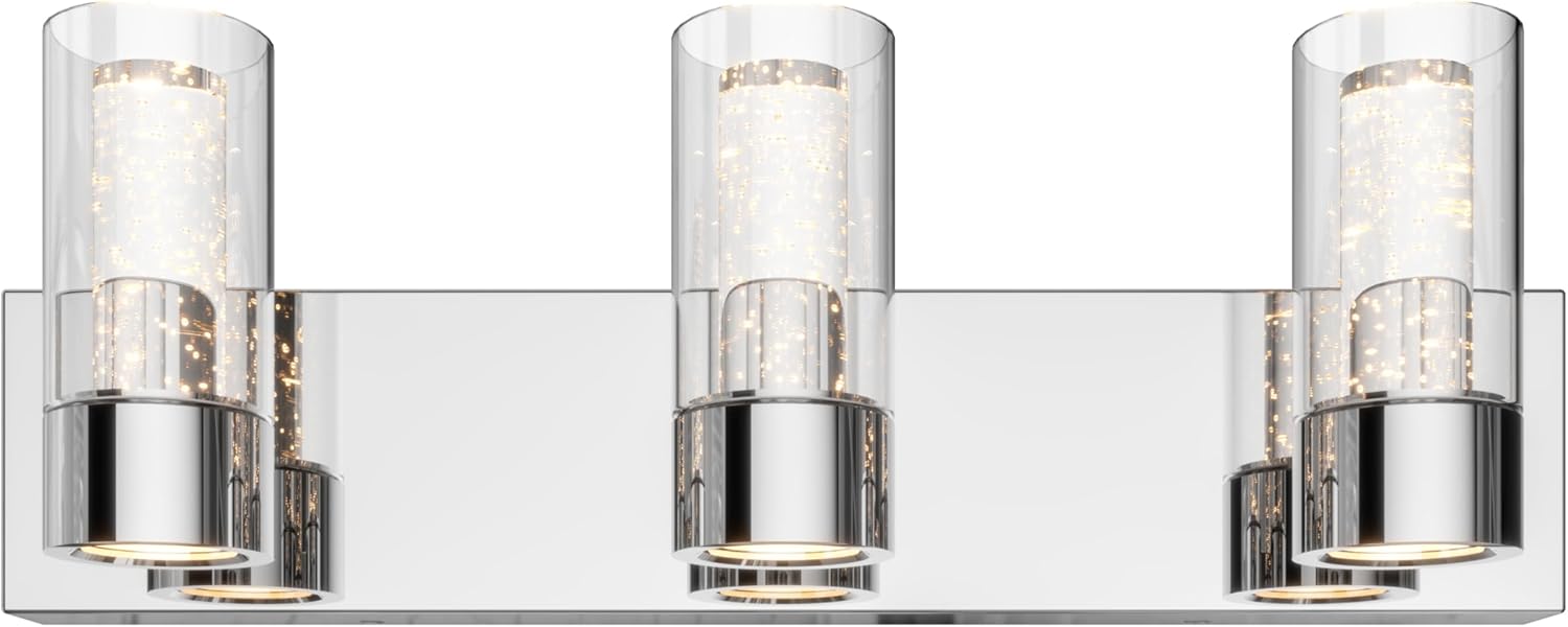 artika Essence 23W LED Modern Vanity Light Fixture, Chrome Finish with Bubble Glass and Glass Diffusers - Ideal for Bathroom Lighting - 1800 Lumens, 3000 Kelvin, No Bulb Required