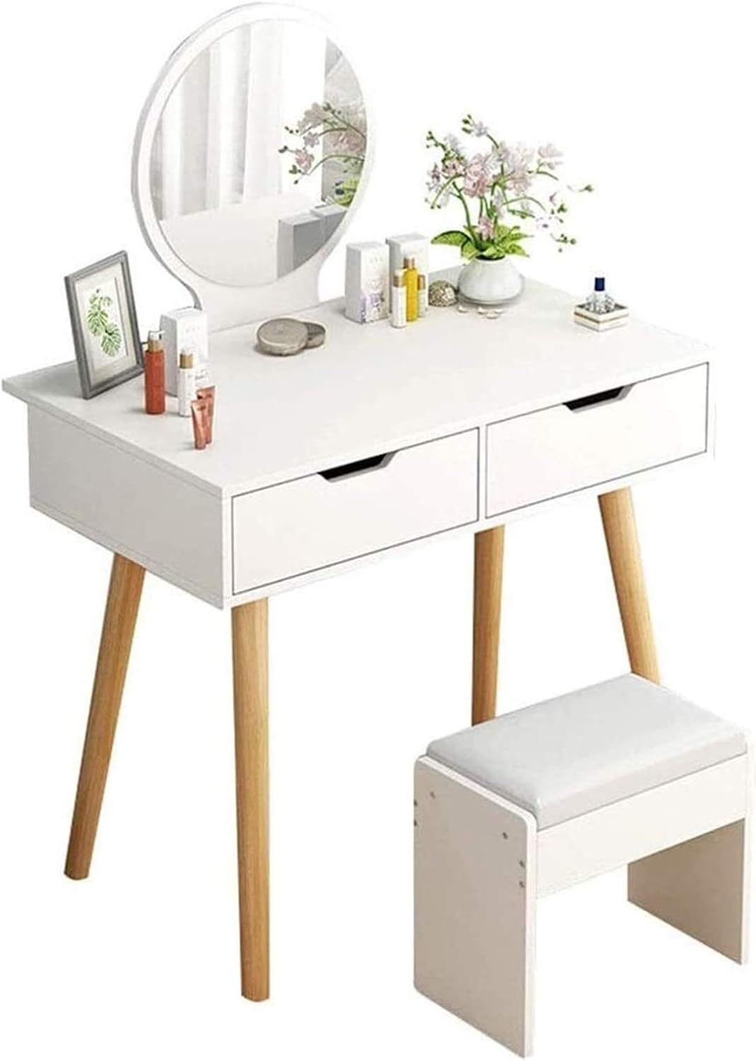 Luxury Dressing Vanity Table w/Stool for Bedroom, Mini Dressing Table Bedroom Cabinet Modern Simple Dressing Table for Home Makeup Cosmetics