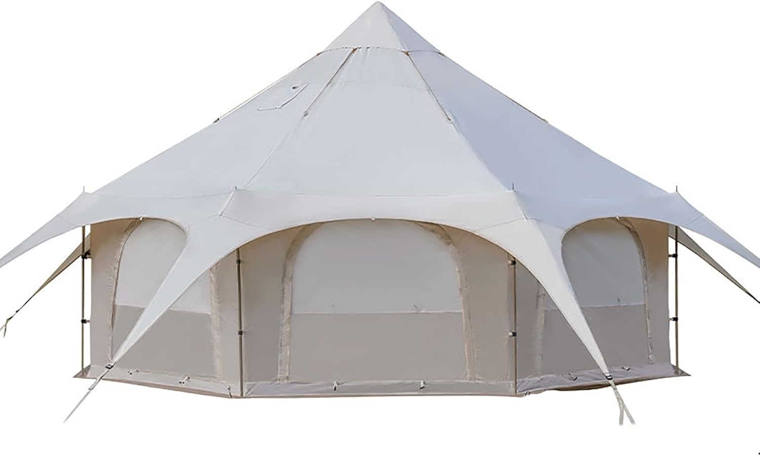 Outdoor Waterproof Cotton Canvas Tent, 4 Season Family Camping Bell Tent 8-10 Person with Stove Jacks for Glamping and Festivals and Human Shelter for Inhabiting or Leisure (Beige)