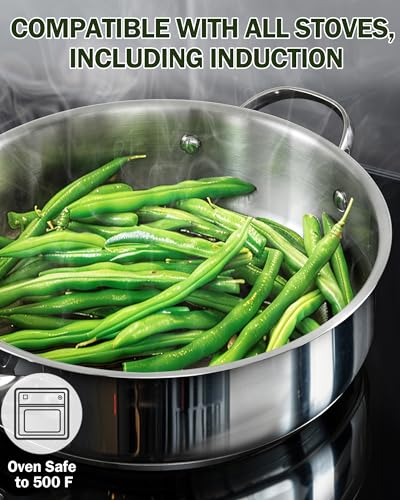 Cooks Standard Multi-Ply Clad Stainless Steel Saute Pan 10.5 Inch, 4 Quart Deep Frying Pan Skillet with Lid, Induction Cookware, Stay-Cool Handle