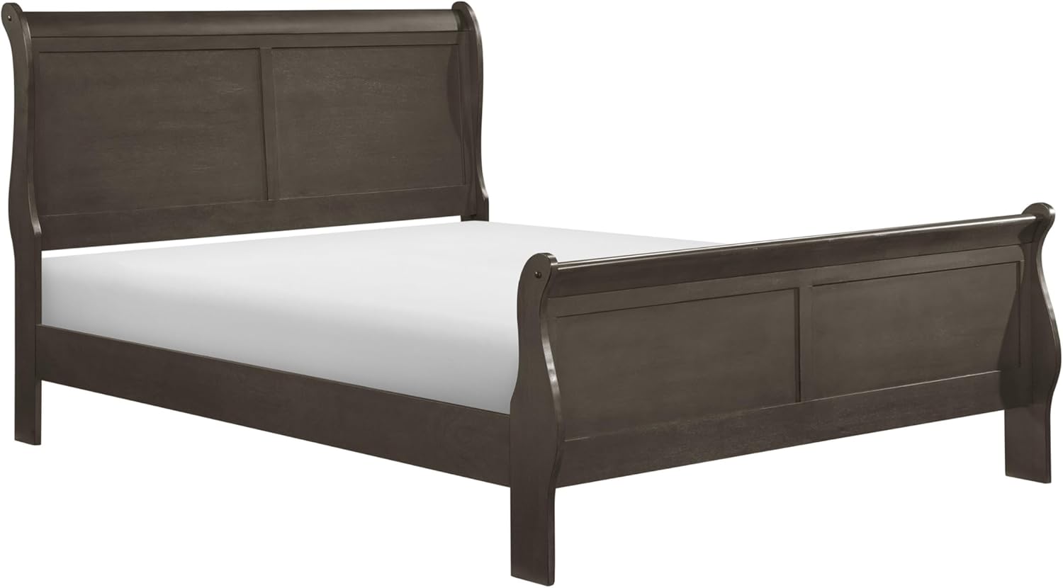 Benjara Vele Queen Size Bed with Panel Headboard, Sleigh Design, Gray Wood Finish