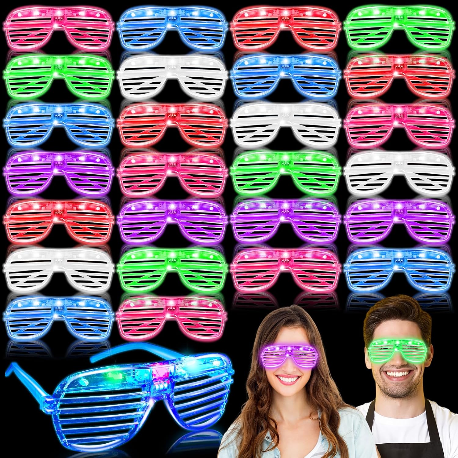 30 Pack LED Glasses,Light Up Glasses,Glow in The Dark Party Supplies Shutter Shades Glasses,Rave Neon Flashing Glasses for Kids Adults Birthday Wedding Gifts Party Favors