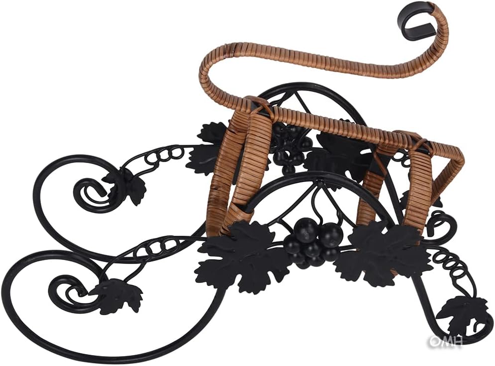 Old Modern Handicrafts On The Vine Embellished Metal Carriage Wine Holder, Black