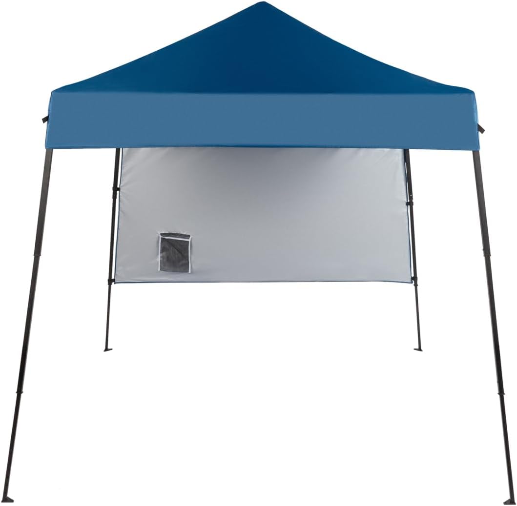 Pop Up Canopy Tent with Backpack, 6'X6' Outdoor Easy Up Canopy with 1 Sidewall and Storage Pockets, Collapsible Shade Tents for Patio Backyard Garden Camping Area, Blue