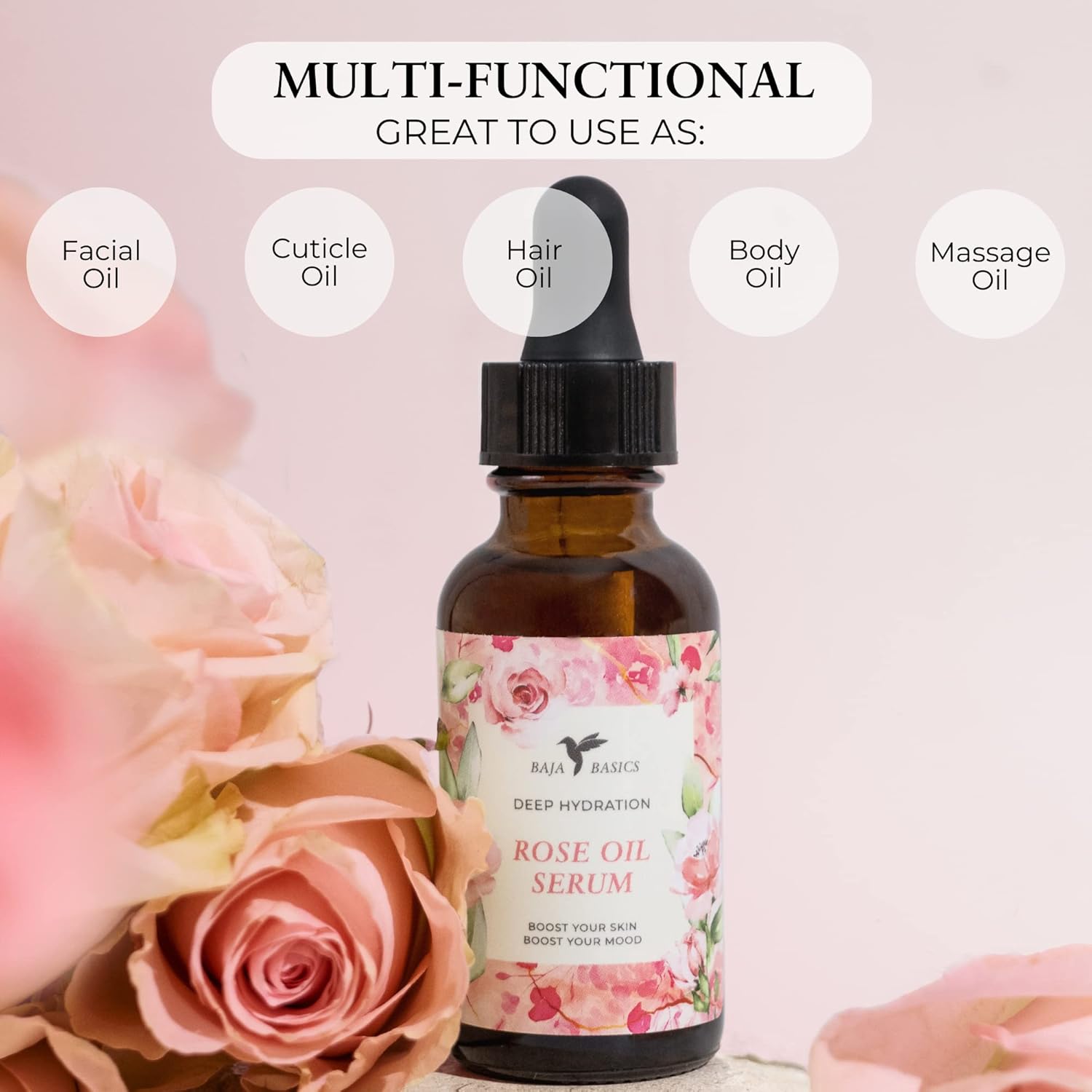 Rose Oil for Face, Rose Essential Oil, Face Serum and Rose Oil for Skin, Hair and Nails, Unrefined Moisturizer, Hydrating Skincare Product 1 oz