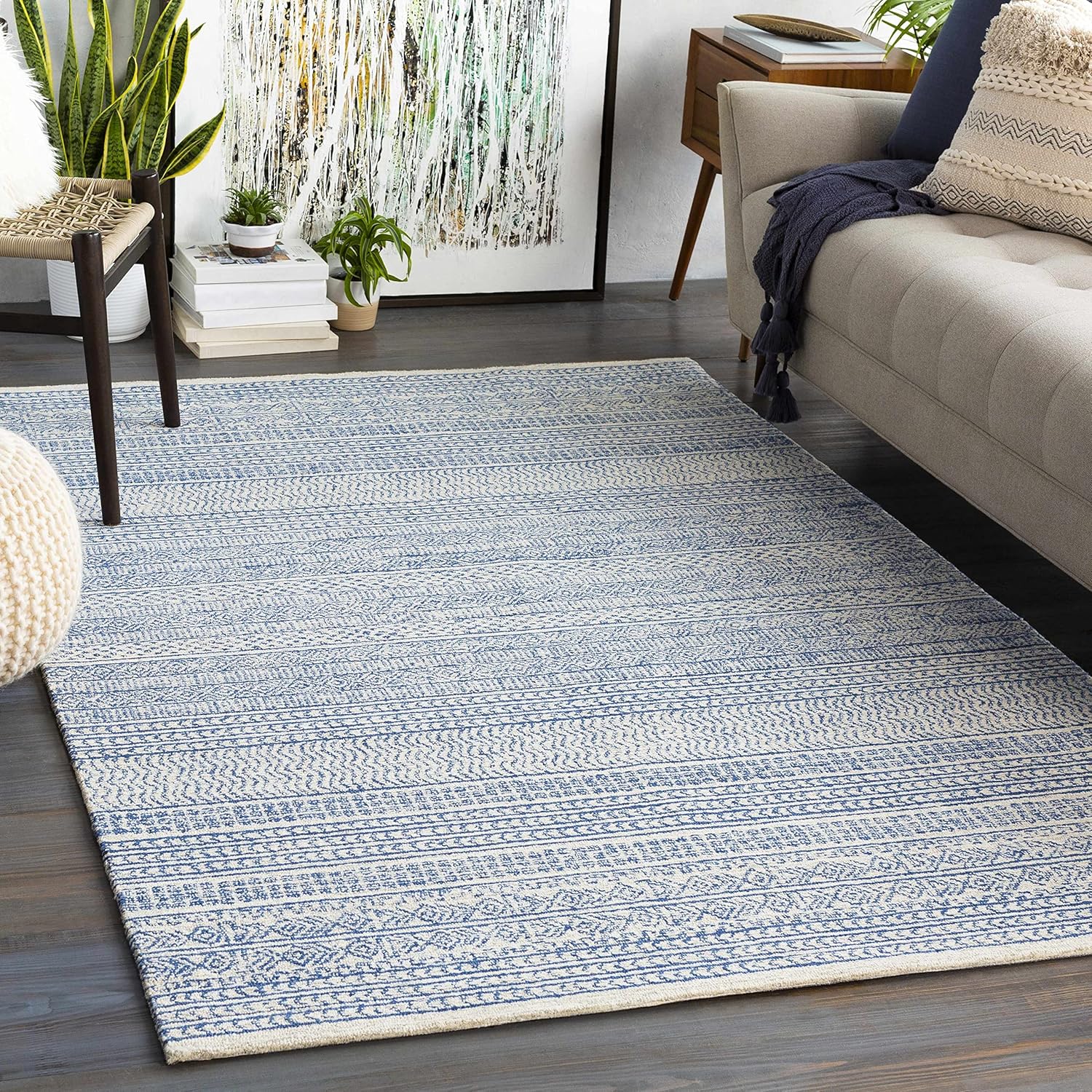 Hauteloom Allport Wool Living Room, Bedroom Area Rug - Bohemian/Global - Blue, Beige, Gray - 8' x 10'-Oval