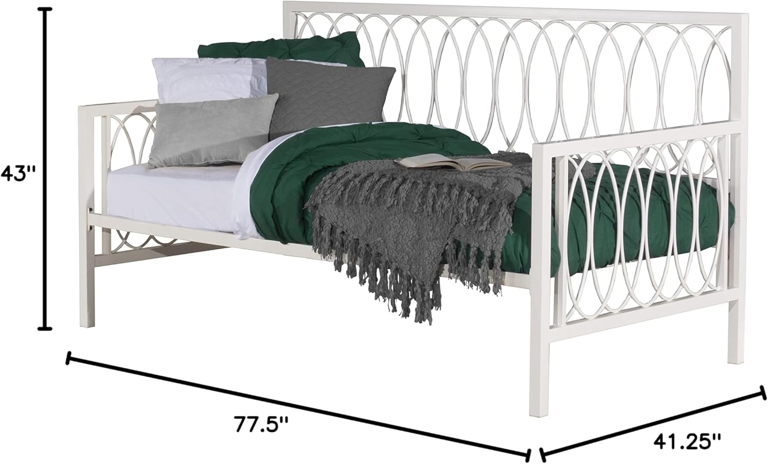 Hillsdale Metal Geometric Interlocking Ring Design Twin Daybed with Trundle, White, 2604-100