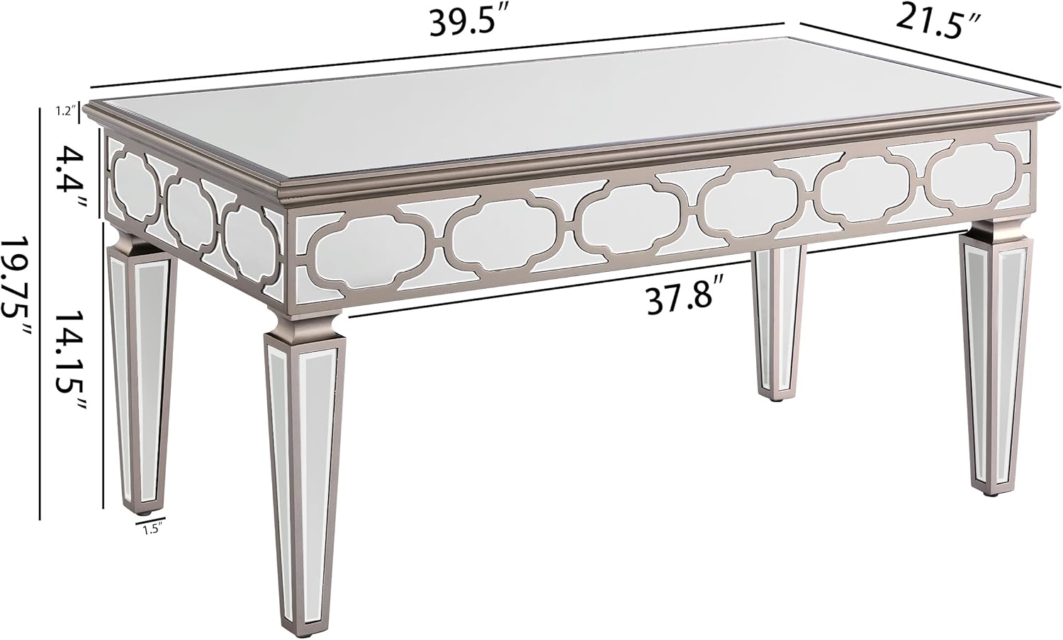 Elegant shiny Silver mirror coffee table, cocktail table (39.5 