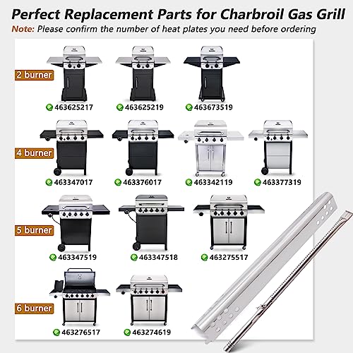 Criditpid Grill Replacement Parts for Charbroil 5 Burner 463347518, 463347519, Charbroil 4 Burner 463347017, 463342119, 463376017, 463377319. Heat Plates, Burners, Crossover Tubes and Ignitors.