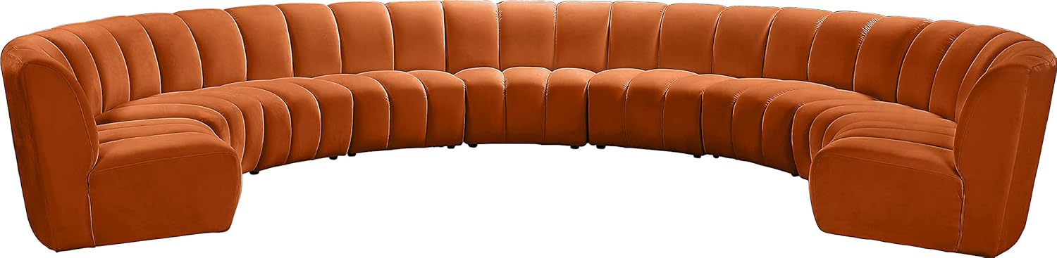 Meridian Furniture Infinity Collection Modern | Contemporary Modular Sectional with Luxurious Deep Channel Tufting, 9 Piece, Cognac