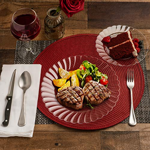 Perfect Settings 50 Piece (25 Sets) Premium Clear Plastic Plates 10 Inch Dinner / 7 Inch Salad Heavy Duty Elegant Disposable Dinnerware Plates (Clear Flared Wavy Edge)