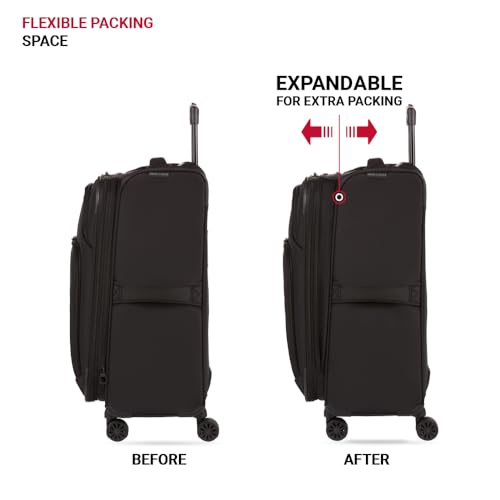 SwissGear Sion II Softside Expandable Luggage with Spinner Wheels, Black, 3-Piece Set (20/24/28)