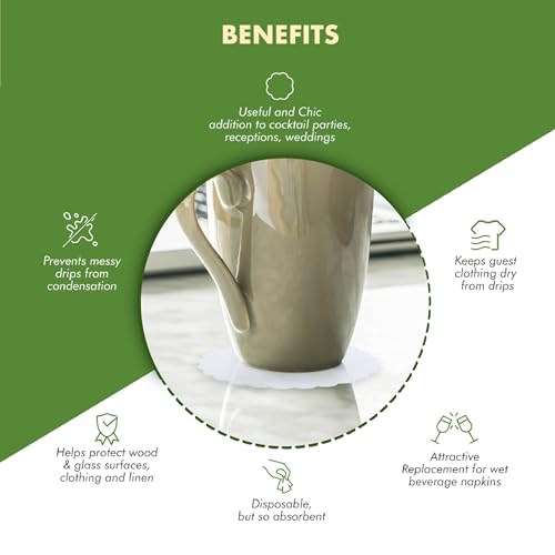 Regency Wraps Fabric Coasters for Water, Wine Glasses and More; Elegant Disposable Table Decor and Furniture Protection, 4.25