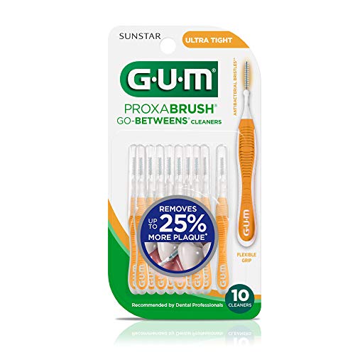 GUM Proxabrush Go-Betweens - Tight, Interdental Brushes for Tight Teeth, Dental Picks for Plaque Removal, Safe for Braces & Dental Devices, 10ct (4Pk)