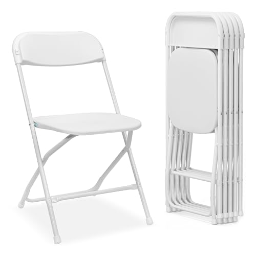 10 Pack White Plastic Folding Chairs, Outdoor Indoor Foldable Party Chairs Set of 10, Portable Stackable Commercial Seat with Steel Frame, 350lb Capacity Limited, for Office, Wedding, Event, Picnic