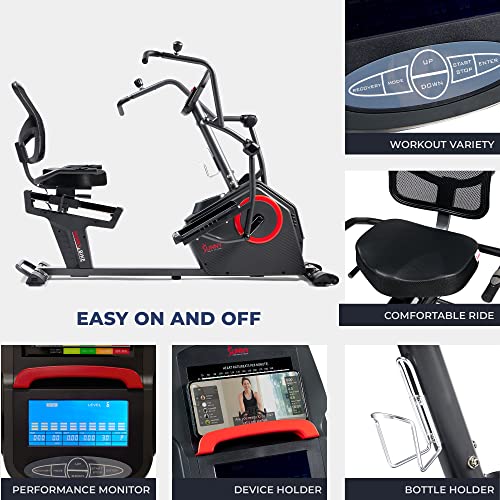 Sunny Health & Fitness Elite Recumbent Cross Trainer & Elliptical Machine with Arm Exercisers, Easy Adjust Seat, with Exclusive SunnyFit® App Enhanced Connectivity