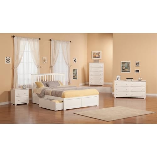 AFI Mission Twin XL Size Platform Bed with Footboard & Storage Drawers in White