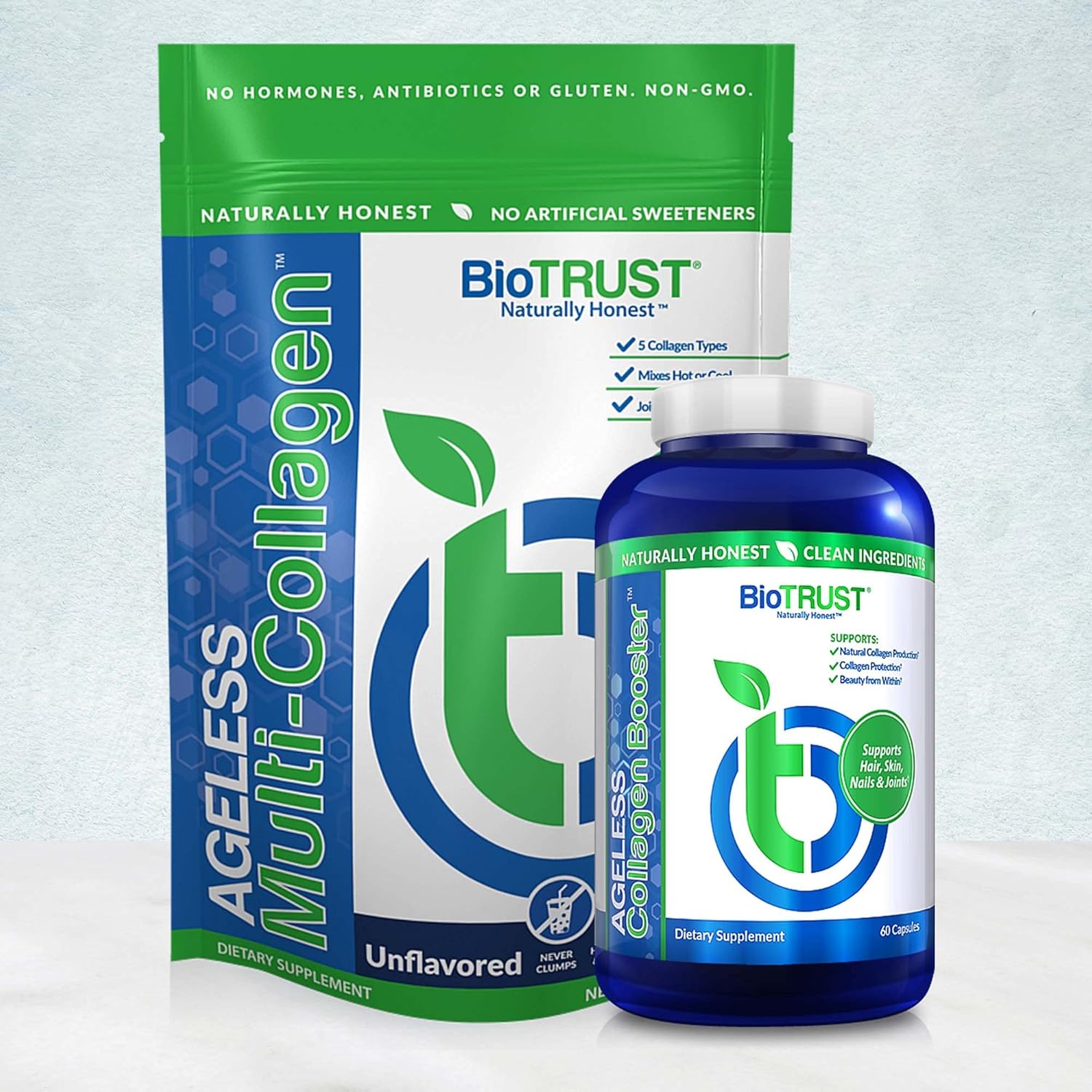 BioTrust Ageless Multi Collagen Protein a 5-in-1 Collagen Powder and Ageless Collagen Booster Capsule Bundle