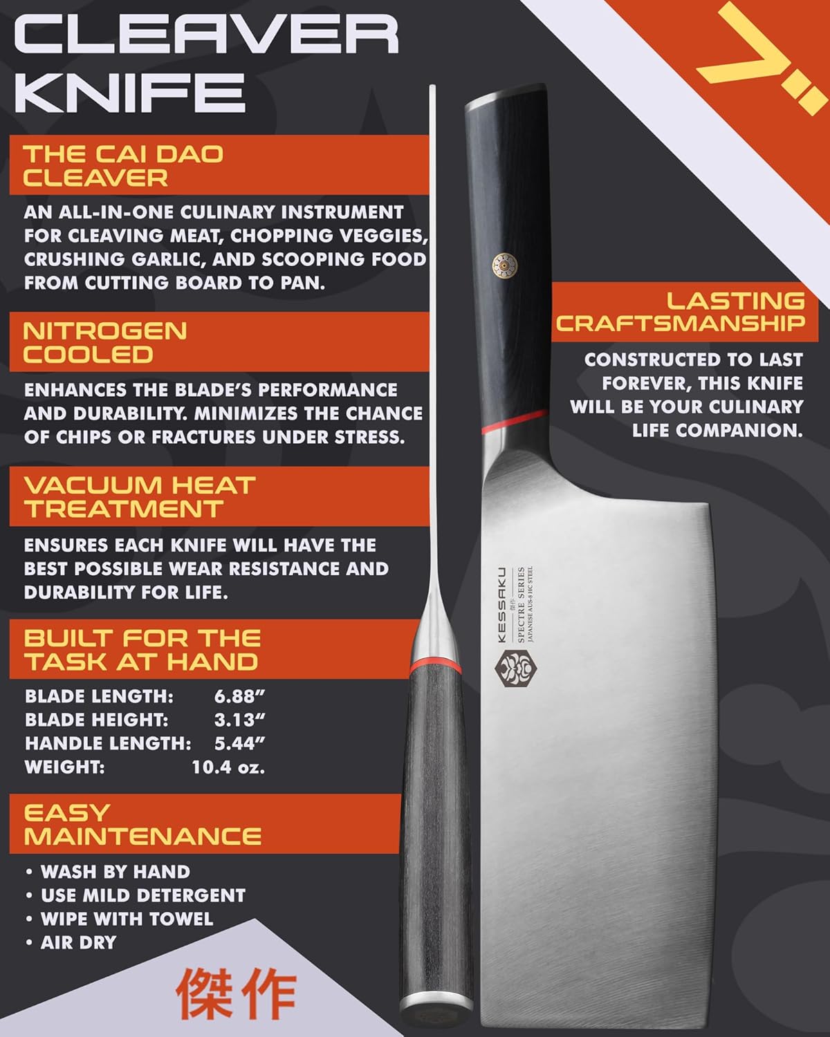 Meat Cleaver Butcher Knife - 7 inch - Spectre Series - Heavy Duty - Razor Sharp - Forged Japanese AUS-8 High Carbon Stainless Steel - Spanish Pakkawood Handle with Blade Guard