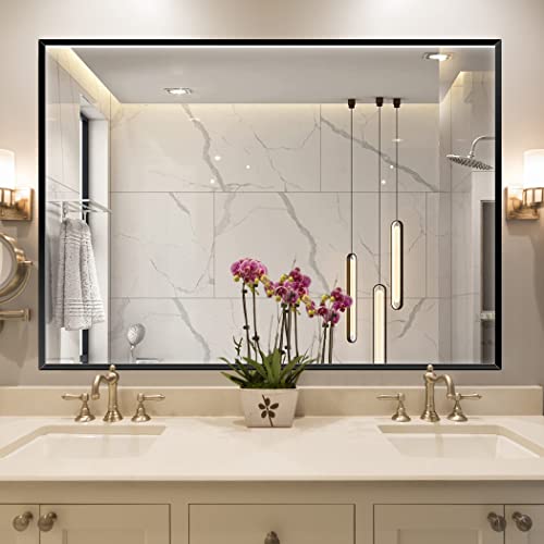 Black Bathroom Mirror for Wall, 30x48 Inch Rectangle Mirrors with Metal Frame, Modern Vanity Wall Mirror Decor for Bathroom Living Room, Entryway Hangs Horizontal or Vertical