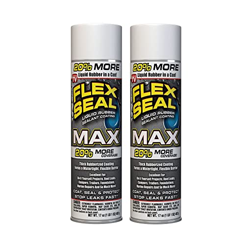 Flex Seal MAX, 17 oz, 1-Pack, White, Stop Leaks Instantly, Waterproof Rubber Spray On Sealant Coating, Perfect for Gutters, Wood, RV, Campers, Roof Repair, Skylights, Windows, and More