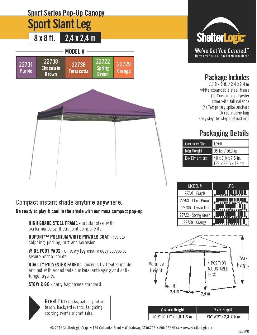 ShelterLogic 8x8 SL Pop-up Canopy, Terracotta Cover, Black Bag