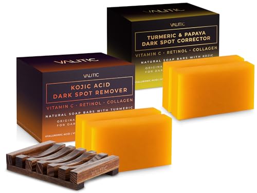 VALITIC Papaya and Turmeric Kojic Acid Soap Bar - Dark Spot Corrector Skin Care Cleansing Bar - Infused with Vitamin C, Hyaluronic Acid, Collagen, Retinol, Olive Oil - 2 Pack